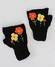 Woonie Hand Knitted Floral Designed Fingerless Gloves - Black