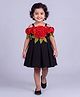 Enfance Cotton Mix Woven Sleeveless Rose Applique Pleated Scuba Party Dress - Black