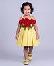 Enfance Cotton Mix Woven Sleeveless Rose Appliqued Pleated Scuba Party Dress - Yellow