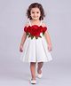 Enfance Cotton Mix Woven Sleeveless Rose Appliqued Pleated Scuba Party Dress - Off White