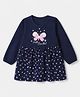 Doodle Poodle 100% Cotton Single Jersey Knit Dress with Full Sleeves and Butterfly Print in Navy Blue for 0-3 Months
