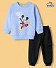 Babyhug Disney 100% Cotton Terry Knit Full Sleeves Sweatshirt and Jogger with Mickey Mouse Print in Light/Sky Blue