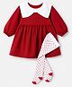 Babyhug Corduroy Woven Full Sleeves Frock and Legging With Knee Length and Dots Print in Red