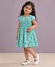 mini miao Blended Woven Half Sleeves Floral Printed Smocked Dress - Blue