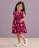 mini miao Blended Woven Half Sleeves Floral Printed Dress - Purple