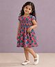mini miao Blended Woven Half Sleeves Floral Printed Smocked Dress - Green
