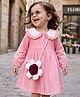 Babyhug Cotton Woven One Piece Frock with Full Sleeves and Sling Bag - Pink