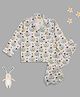 Pyjama Party Pure Cotton Woven Full Sleeves Zebra Printed Coordinating Shirt & Pajama Night Suit - Off White