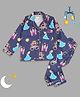 Pyjama Party Pure Cotton Woven Full Sleeves Princess Theme Printed Coordinating Shirt & Pajama Night Suit - Navy Blue