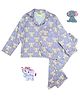 Pyjama Party Pure Cotton Woven Full Sleeves Baby Elephant Printed Coordinating Shirt & Pajama Night Suit - Lilac