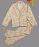 Pyjama Party Pure Cotton Woven Full Sleeves Duckling Printed Coordinating Shirt & Pajama Night Suit - White