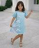 Foreverkidz Satin Woven Half Sleeves Bow Applique Detailed Dress - Blue