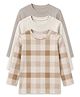 Cocoon Care Bamboo Knit Pack Of 3 Full Sleeves Checked & Solid Tees - Beige
