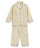 Cocoon Care Blended Woven Full Sleeves Striped & Bow Printed Coordinating Shirt & Pajama Night Suit - Yellow