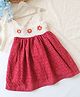 Woonie Cotton Knit Sleeveless Floral Design Schiffli Embroidered Dress - Maroon