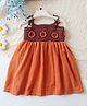Woonie Cotton Knit Sleeveless Floral Embroidered Dress - Orange