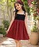 Woonie Cotton Knit Sleeveless Plaid Checked Dress - Red