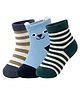 NEXT2SKIN Pack Of 3 Striped & Animal Face Printed Socks - Baby Blue Air Force Blue & Bottle Green