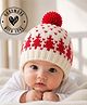 Woonie Hand Knitted Tree & Hearts Designed Cap - Cream - Circumference 42.5 Cms