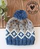 Woonie Hand Knitted Geometric Designed Cap - Grey - Circumference 32.5 Cms