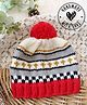Woonie Knit Pom Pom Embellished Abstract Designed Hand Knitted Cap - Multi Colour - 32.5 Cm
