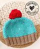 Woonie Knit Pom Pom Embellished Colour Blocked Hand Knitted Cap - Sky Blue - 27.5 Cm