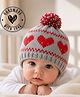 Woonie Knit Pom Pom Embellished Hearts Designed Hand Knitted Cap - Grey - 30 Cm