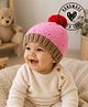 Woonie Knit Pom Pom Embellished Colour Blocked Hand Knitted Cap - Pink - 32.5 Cm