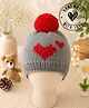 Woonie Knit Pom Pom Embellished Heart Designed Hand Knitted Cap - Grey - 30 Cm
