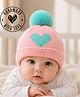 Woonie Knit Heart Designed Hand Knitted Cap - Pink Circumference - 30 Cms