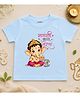 KNITROOT Cotton Knit Ganesh Chaturthi Theme Half Sleeves Ganpati Bappa Morya Text Printed Tee - Blue