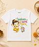 KNITROOT Cotton Knit Ganesh Chaturthi Theme Half Sleeves Ganpati Bappa Morya Text Printed Tee - White