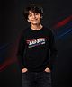 NUSYL Cotton Blend Knit Full Sleeves Bad Boys Text Printed Tee - Black