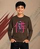NUSYL Cotton Blend Knit Full Sleeves Samurai Printed Tee - Brown