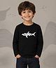NUSYL Cotton Blend Knit Full Sleeves Shark Text Printed Tee - Black