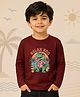 NUSYL Cotton Blend Knit Full Sleeves Relax Bro Text Printed Tee - Wine