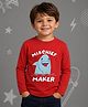 NUSYL Cotton Blend Knit Full Sleeves Mischevious Shark Printed Tee - Red
