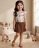 TINY BABY Linen Woven Cap Sleeves Floral Printed Top & Skirt Set - Brown