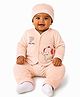 The little lookers Knit Full Sleeves Elephant Embroidered Tee & Pants Set With Cap - Pink