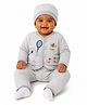 The little lookers Knit Full Sleeves Bear Embroidered Tee & Pants Set With Cap - Grey