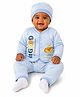 The little lookers Knit Full Sleeves Good Text Printed Tee & Pants Set With Cap - Blue
