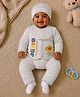 The little lookers Knit Full Sleeves Good Text Printed Tee & Pants Set With Cap - Grey