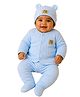 The little lookers Knit Full Sleeves Bear Patch Detailed Tee & Pants Set With Cap - Blue