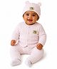 The little lookers Knit Full Sleeves Bear Patch Detailed Tee & Pants Set With Cap - Pink