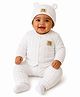The little lookers Knit Full Sleeves Bear Patch Detailed Tee & Pants Set With Cap - White