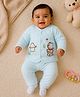 The little lookers Knit Full Sleeves Bear Embroidered Tee & Pants Set With Cap - Green