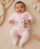 The little lookers Knit Full Sleeves Bear Embroidered Tee & Pants Set With Cap - Pink