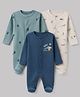 I Bears Interlock Knit Full Sleeves Sleep Suits with Cactus & Island Print Pack Of 3 - Navy Blue Aqua Blue Cream