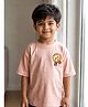 Rikidoos Cotton Blend Woven Oversized T-Shirt with Half Sleeves and Drop Shoulder Sleeves and Medal Print - Peach