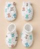 Babyhug 100% Cotton Interlock Mittens & Booties With Bear Print in White
